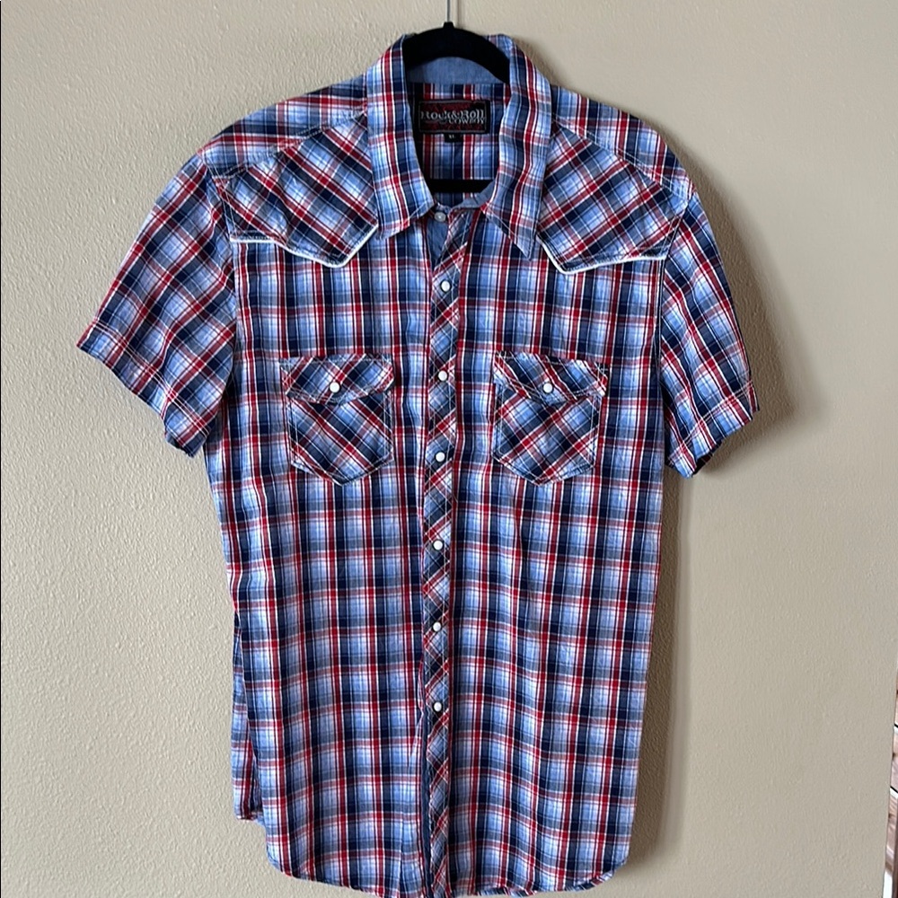 Men's Rock and Roll Cowboy Western Plaid Shirt with snap closure